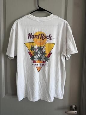 Vtg Late 90's Hong Kong Hard Rock Cafe Shirt Mens Size L White Short Sleeve